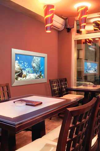 L'aquarium virtuel eSea dans un restaurant